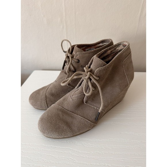 Toms Womens Desert Wedge Bootie Taupe Size 8 Lace Up Casual Heel Neutral Boho - Picture 3 of 8